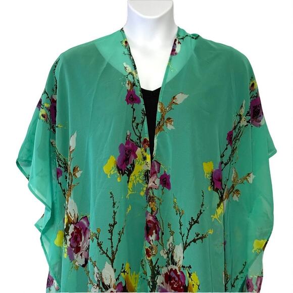 NWT Ultra Pink Floral Sheer Kimono Ruana Wrap 2X - Picture 4 of 14